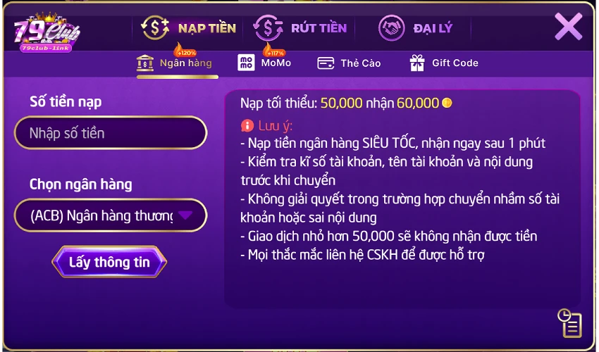 Nap-tien-79club Hướng dẫn nạp tiền 79club nhanh chuẩn
